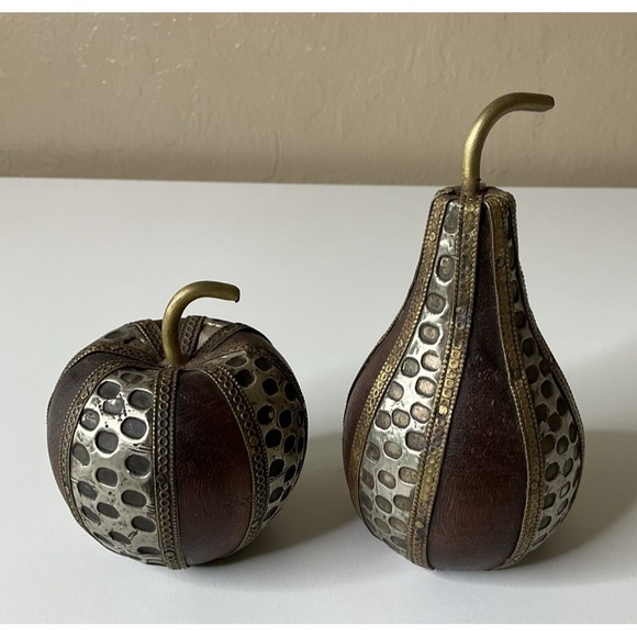 Other - Vintage Charles Marcak Turned Wooden Apple & Pear Ornate Metal 5.25" x 3"